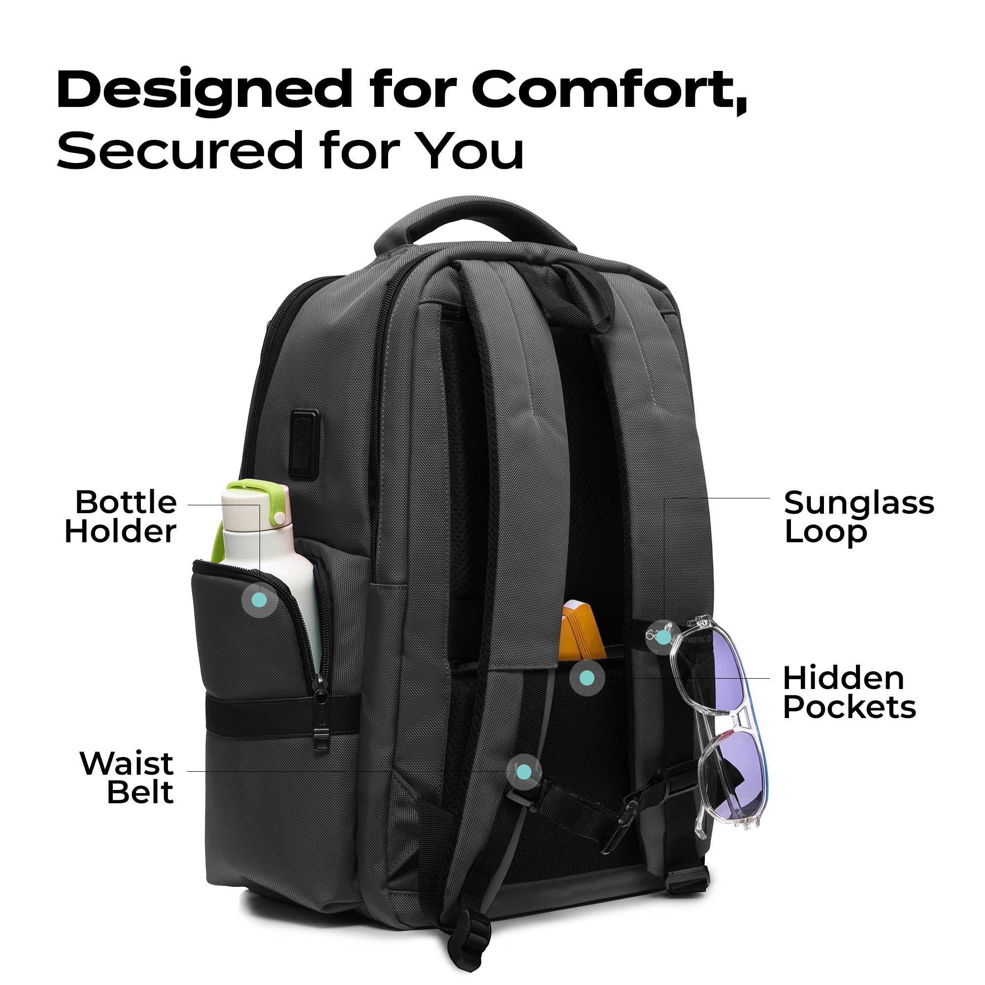 backpack with laptop sleeve and waist strap Handmade Leather & Canvas + Travel | Double Zippered Compartments | Axe Holder It has an extra padded shoulder strap with mesh pocket in which you can always keep your Swiss Army knife within easy reach Weekend trip or world adventure,